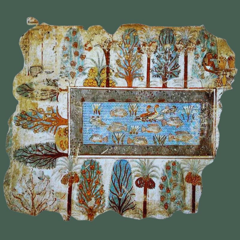 fragmento de um fresco com um jardim egipcio